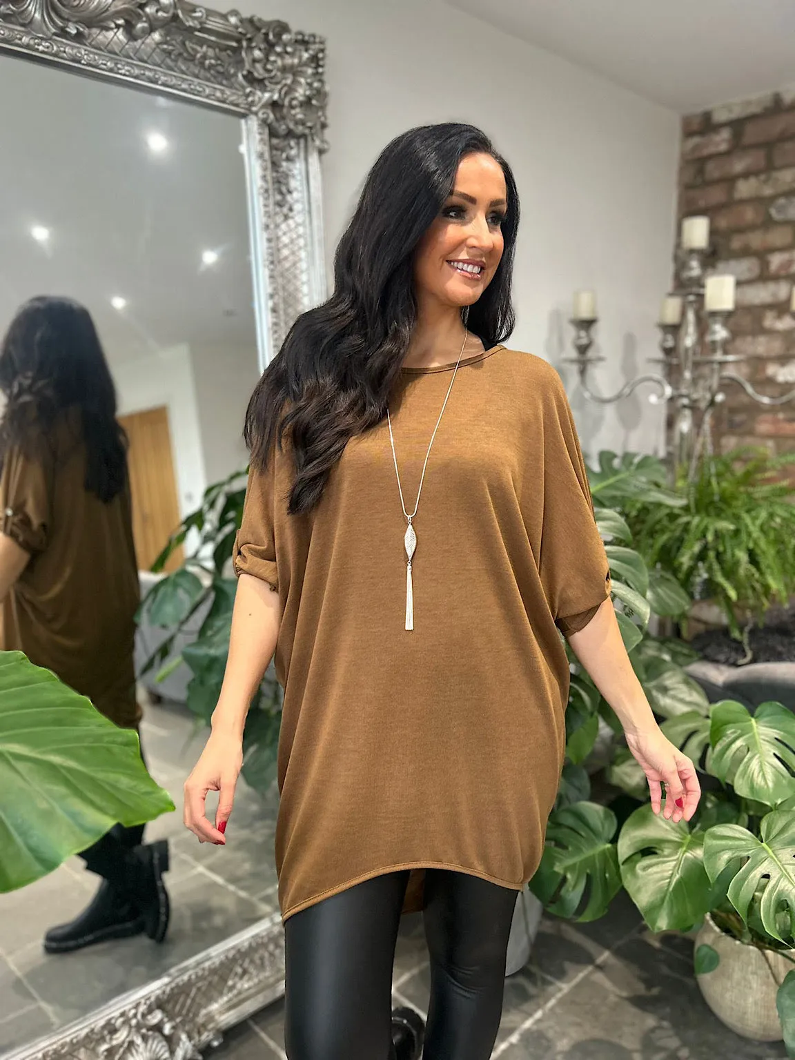 Tan Batwing Layered Tunic Gabby