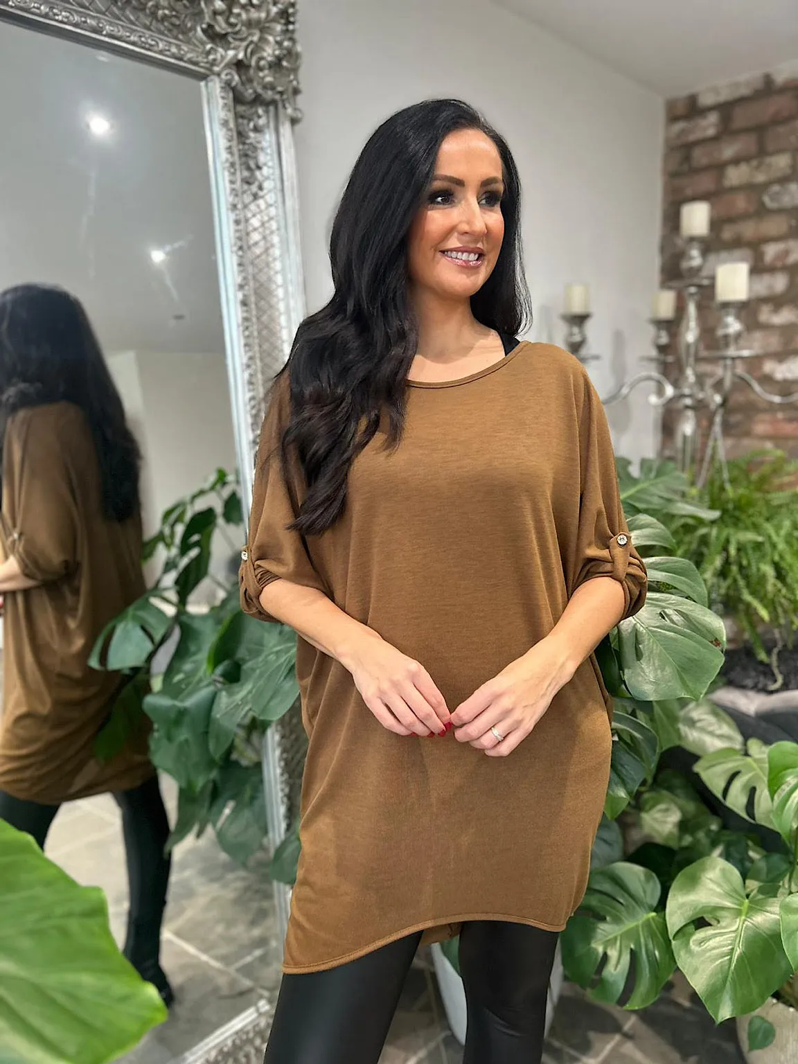 Tan Batwing Layered Tunic Gabby