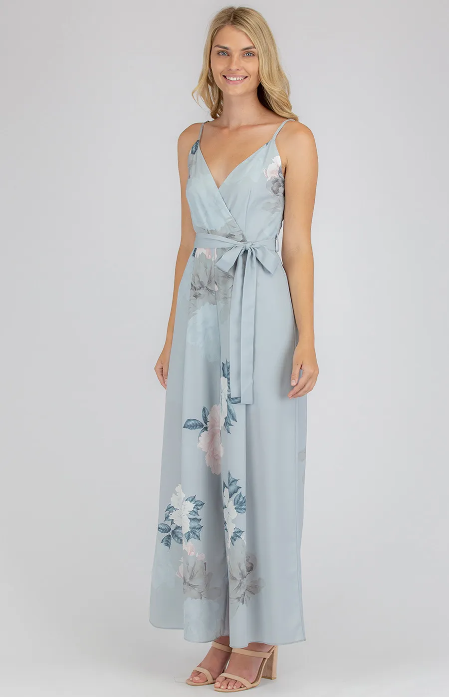 V-Neck Floral Jumpsuit with Wide Leg Hem (AJP828B)