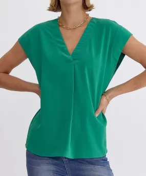 V-Neck Short Sleeve Top - Green