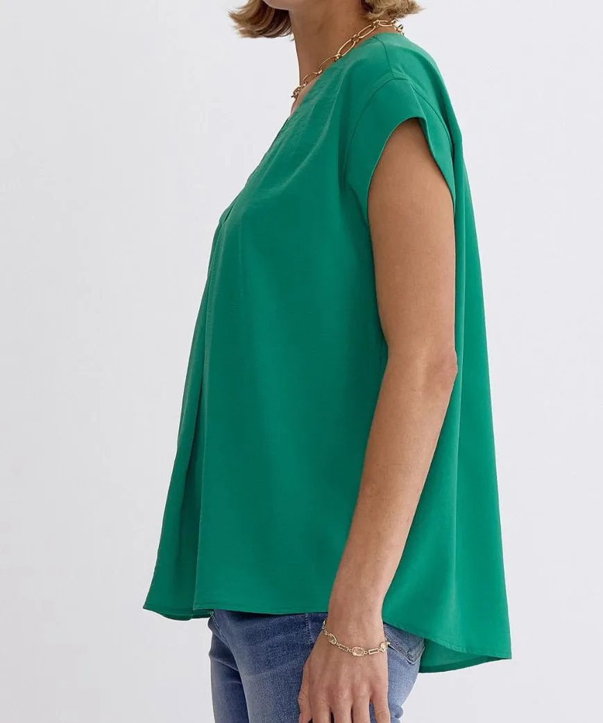 V-Neck Short Sleeve Top - Green