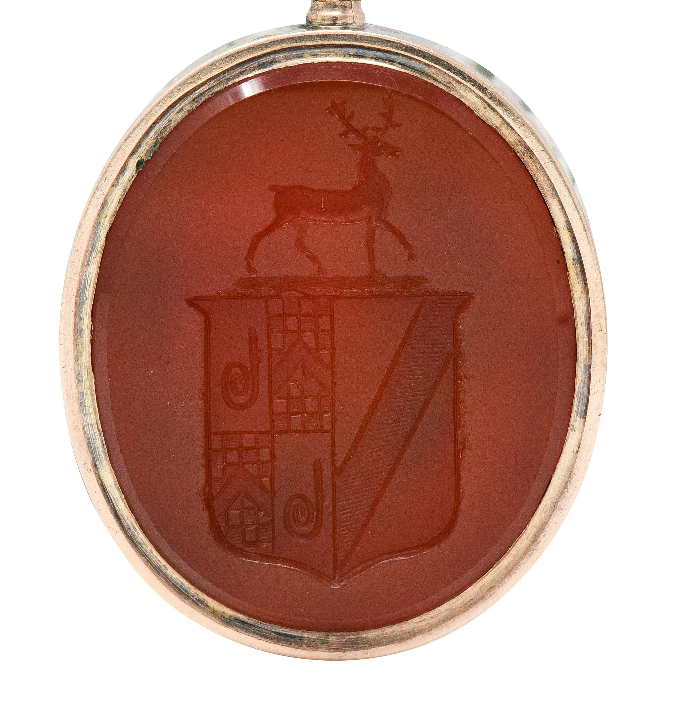 Victorian Carnelian Enamel Glass 14 Karat Rose Gold Intaglio Crest Eagle Americana Antique Micro-Mosaic Fob Pendant