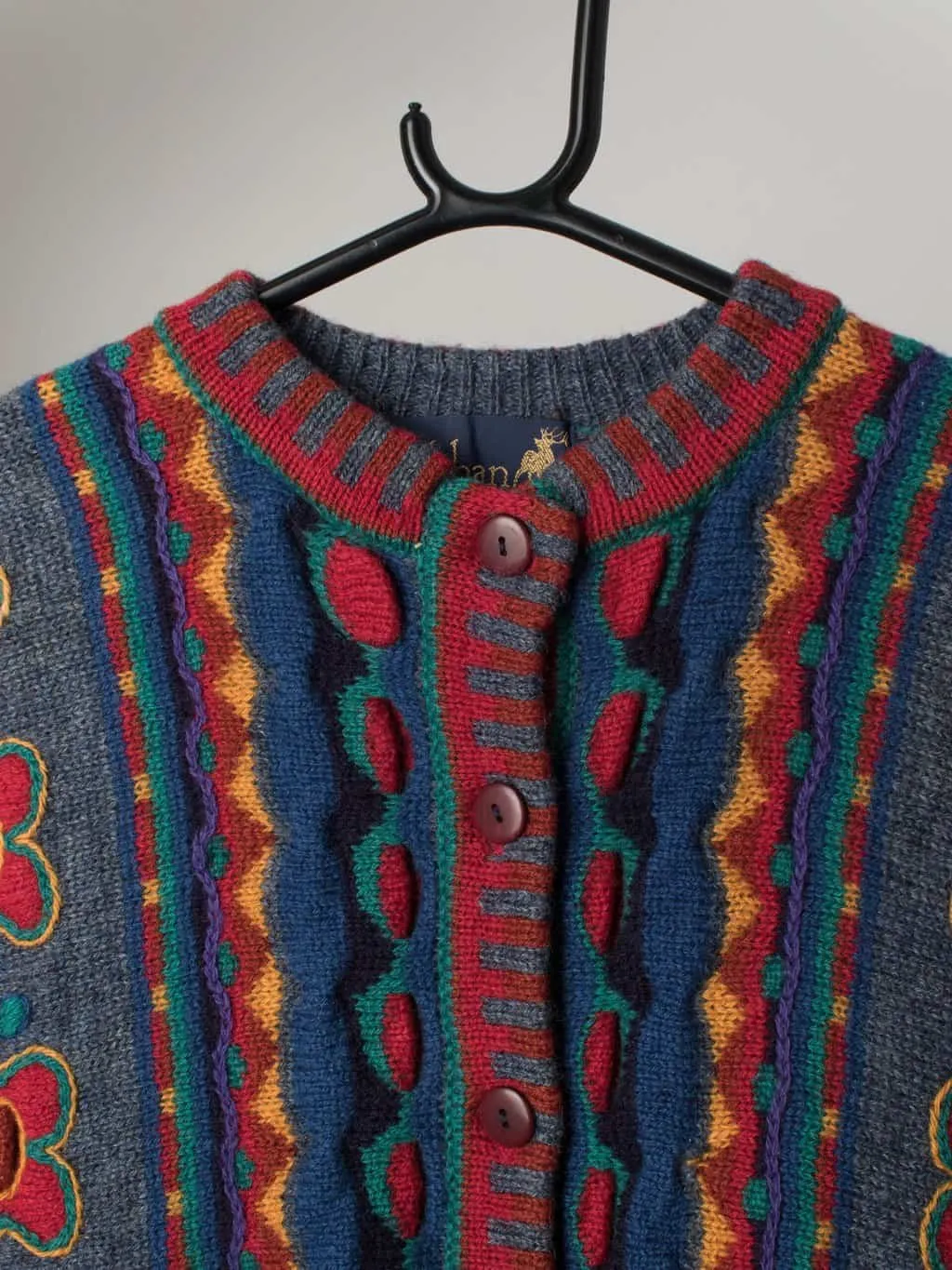 Vintage 3D knit wool cardigan, multicoloured – Large