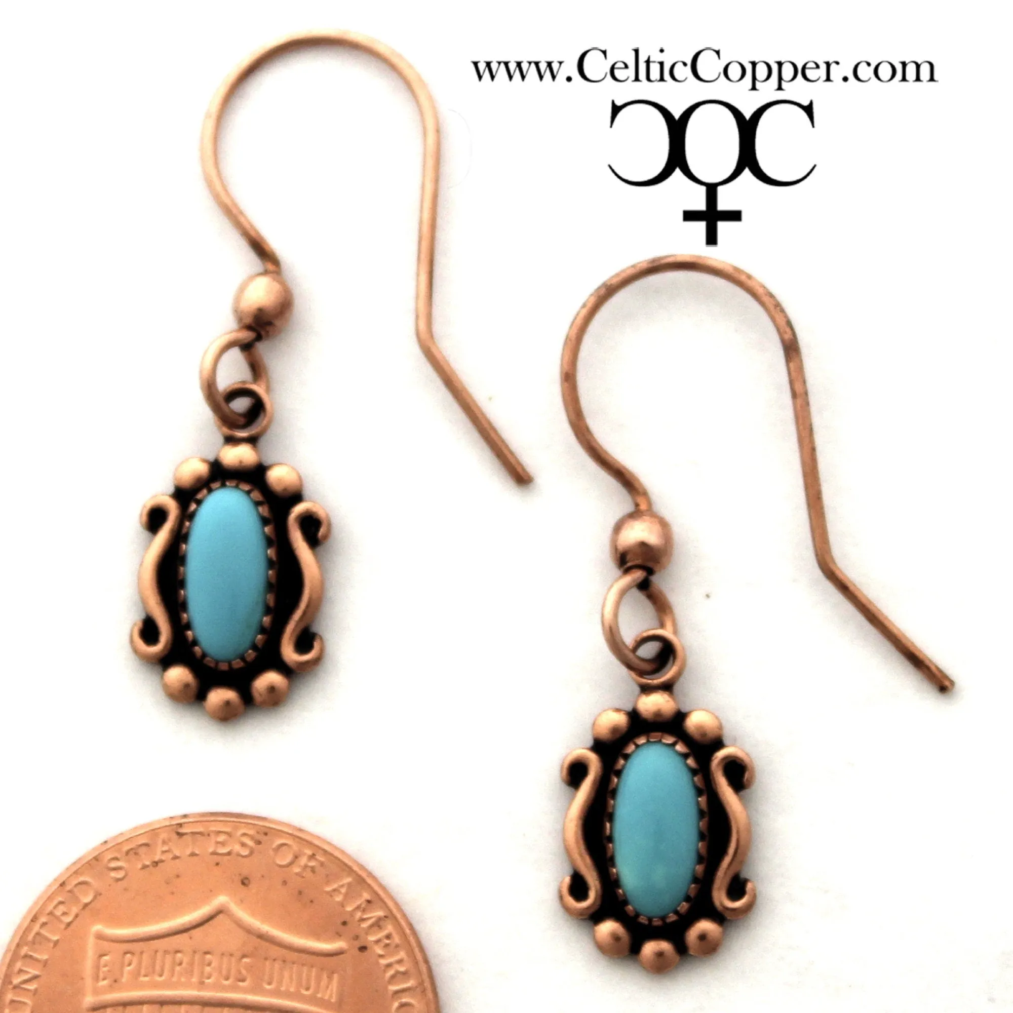 Western Style Turquoise Copper Earrings 9x14mm Solid Copper Oval Turquoise Drop Earrings