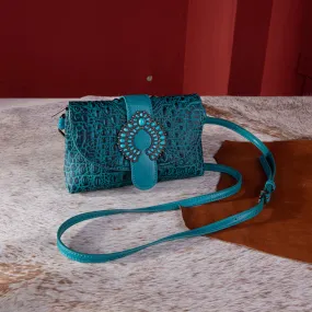 WG62-181A  Wrangler Croc Embossed  Crossbody - Turquoise