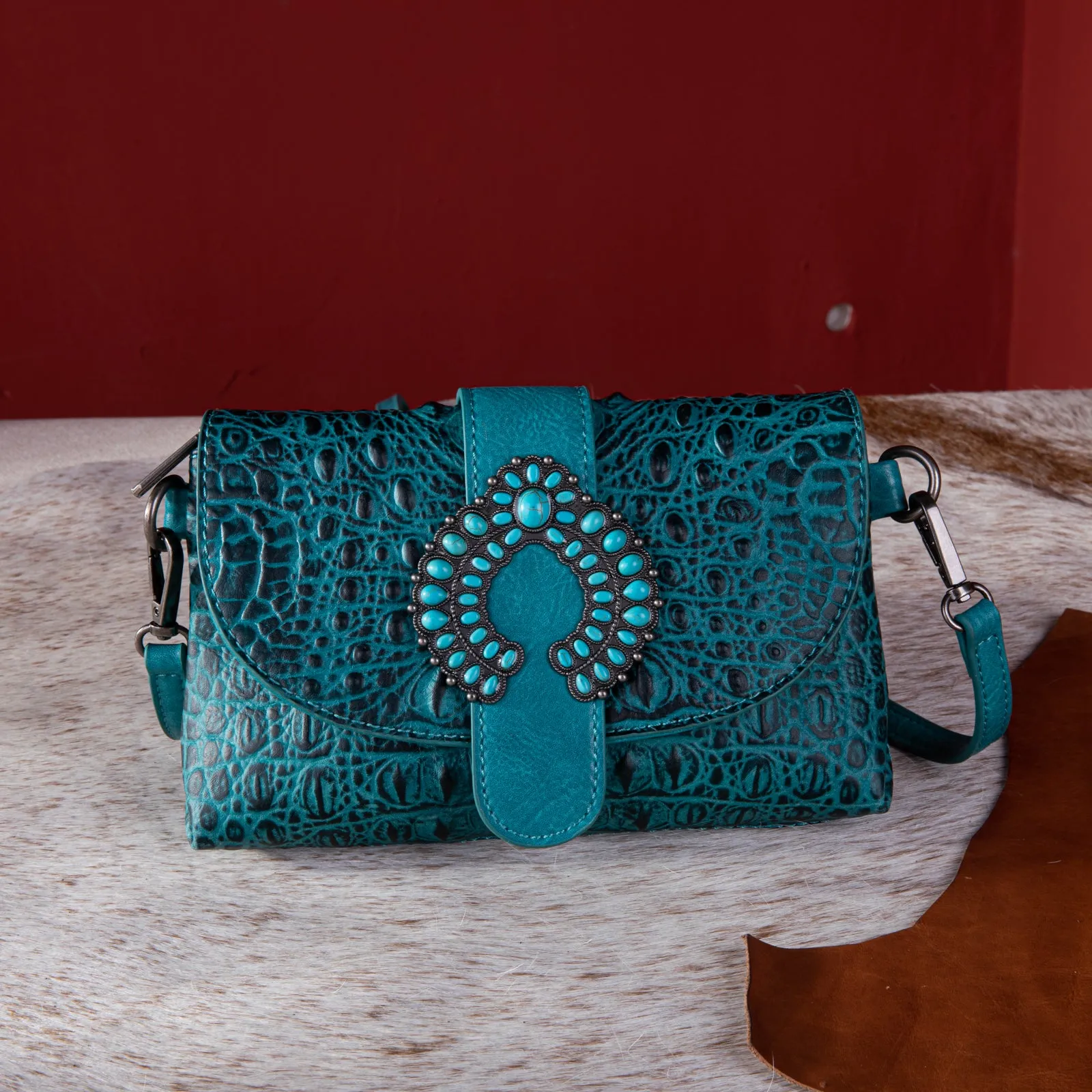 WG62-181A  Wrangler Croc Embossed  Crossbody - Turquoise