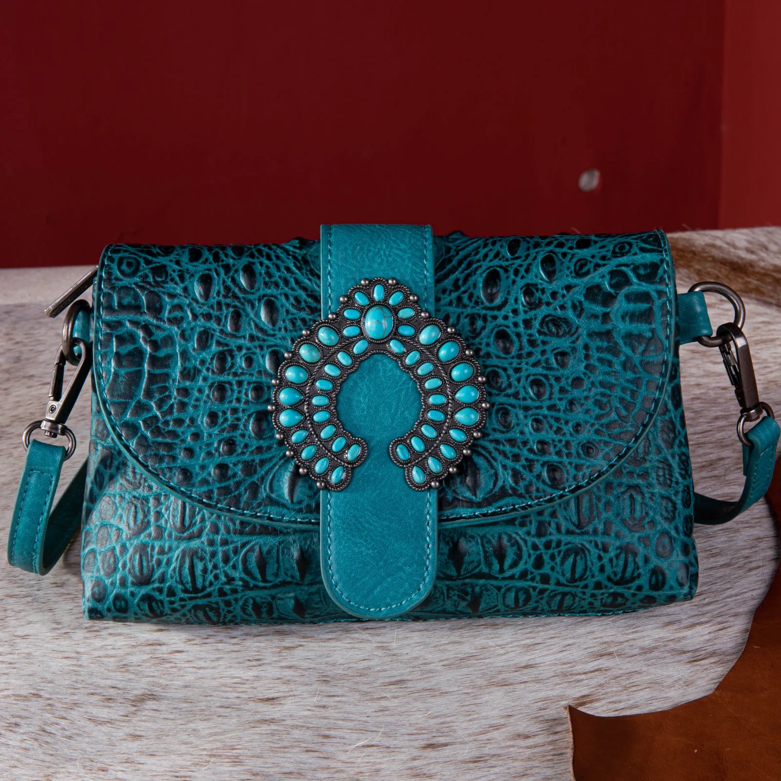 WG62-181A  Wrangler Croc Embossed  Crossbody - Turquoise