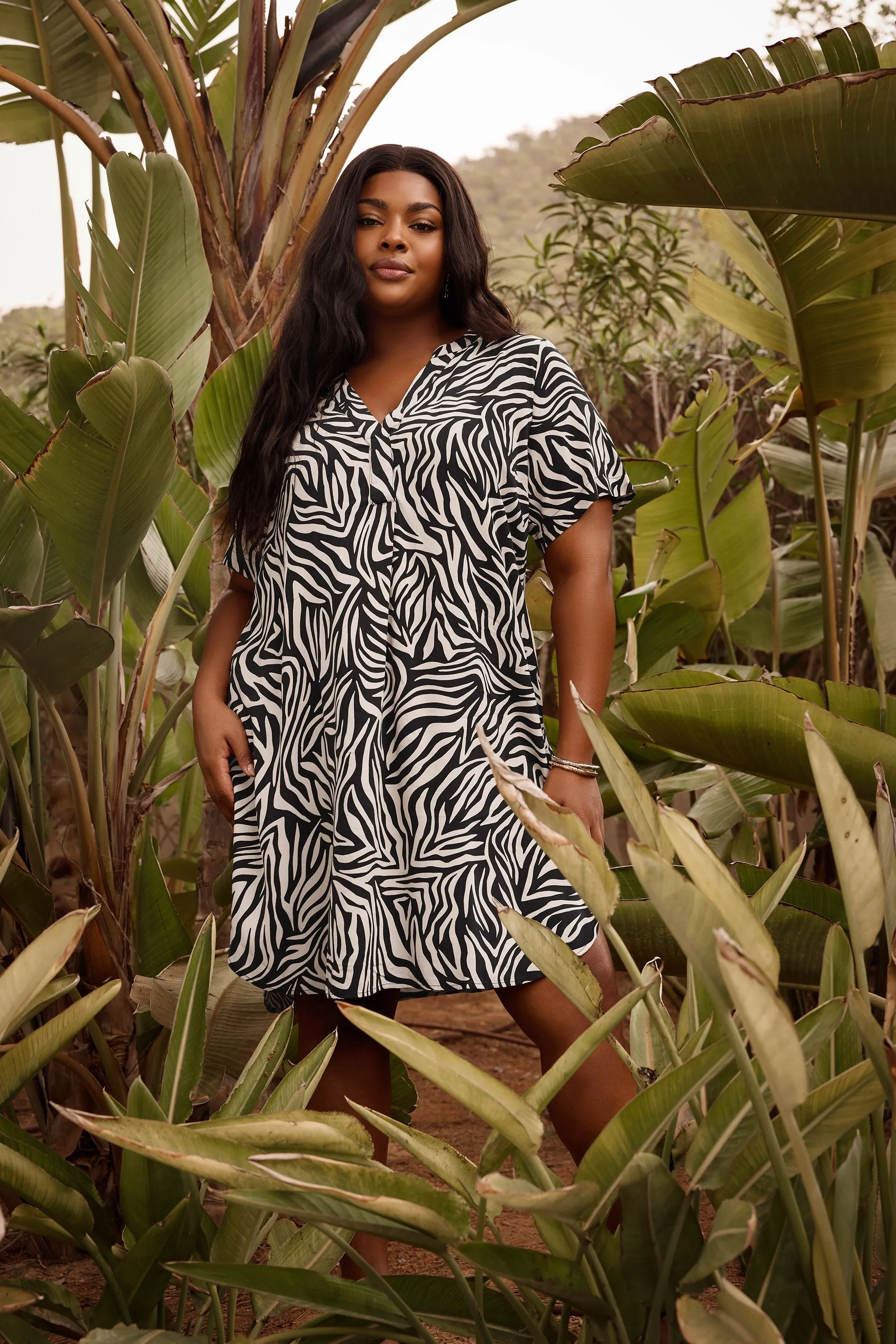 Yours Curve Black Zebra Print Tunic Dress